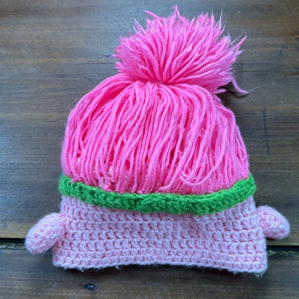 Handknit Trolls Hat Costume Pink Blue‎ Green Halloween Princess Poppy Queen